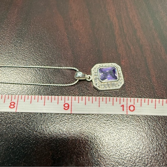 Avon Sterling Silver amethyst colored Pendant Necklace with baguette accents - Picture 3 of 7